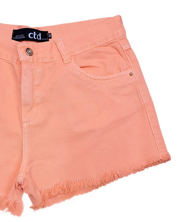 Shorts Laranja Neon Barra Desfiada Feminino - Image 3