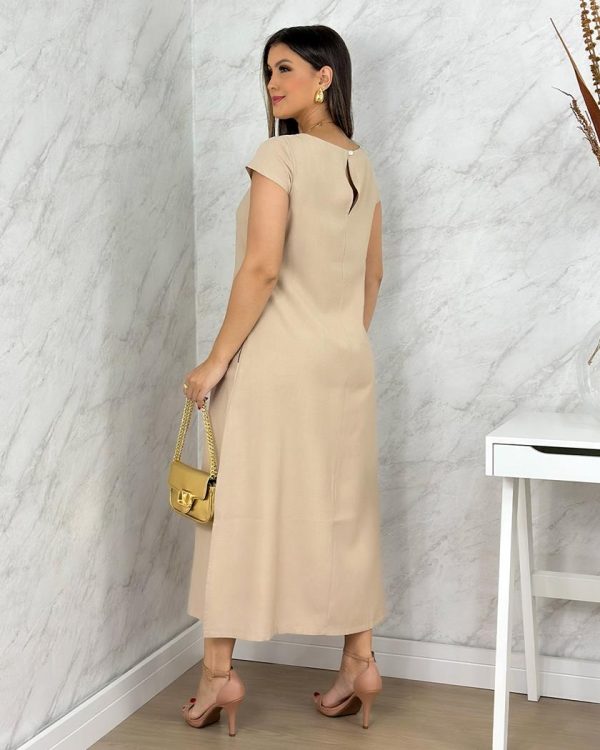 Vestido Midi Manga Fenda Lateral + Frente Viscose Sarjada - Imagem 3