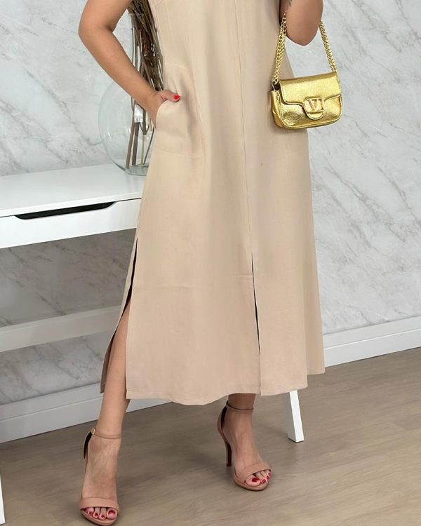 Vestido Midi Manga Fenda Lateral + Frente Viscose Sarjada - Imagem 5