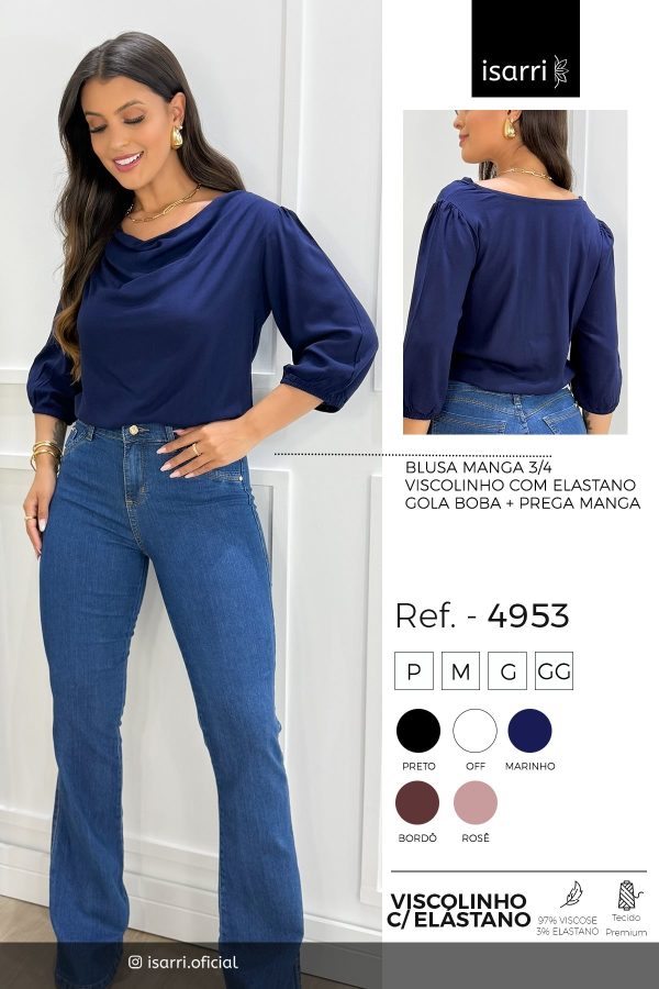 Blusa Manga 3/4 Viscolinho com Elastano Gola Boba - Image 5