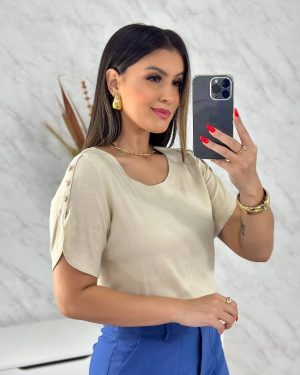 Blusa Manga com Botão Viscolinho com Elástano