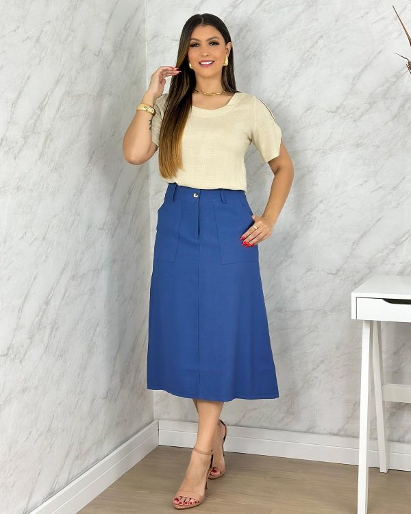 Saia MIDI Evasê Bolso Sobre em Viscose Sarjada - Image 2