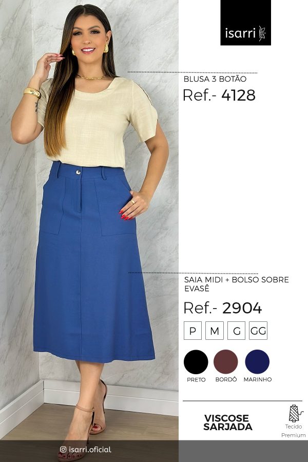Saia MIDI Evasê Bolso Sobre em Viscose Sarjada - Image 5
