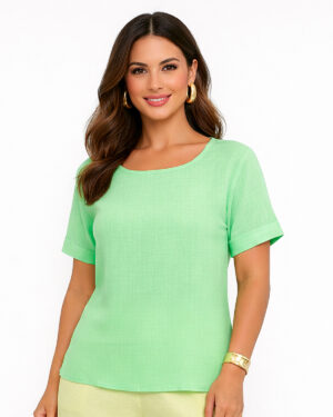 Blusa Feminina Elegante Manga Curta Basica Viscolinho Elastano