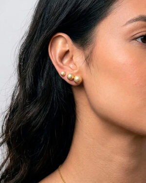 Trio Brinco Bola Fosca Banhado a Ouro 18k