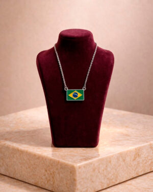 Gargantilha com Bandeira do Brasil Resinada em Aço Inox