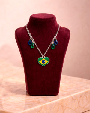 Gargantilha com Gotinha Zircônia e Pingente Bandeira Brasil Aço Inox