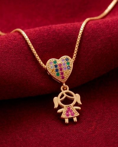 Colar coração menina banhado a ouro com zircônias coloridas